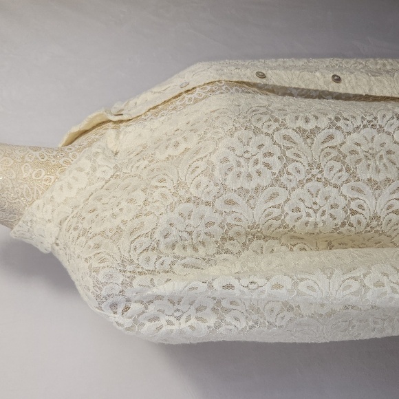 J Jill Women's Ivory Floral Lace Button Down Collared Wool Blend Blouse Size M - Picture 4 of 15